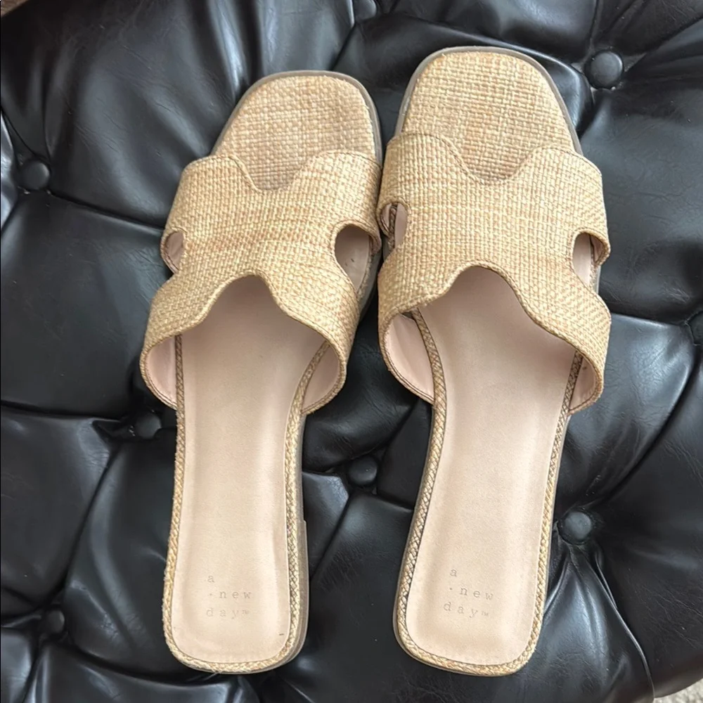 a new day Tan Raffia Slide Mules